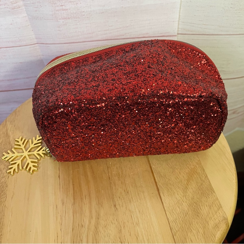 Red Glitter with Gold Snowflake Cosmetic Makeup‎ Bag